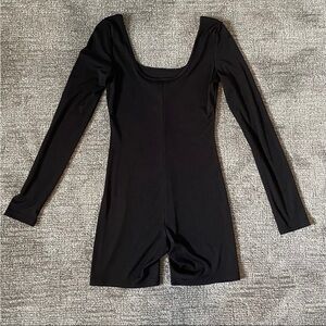 Black Long Sleeve Shorts Bottom Women's Bodysuit